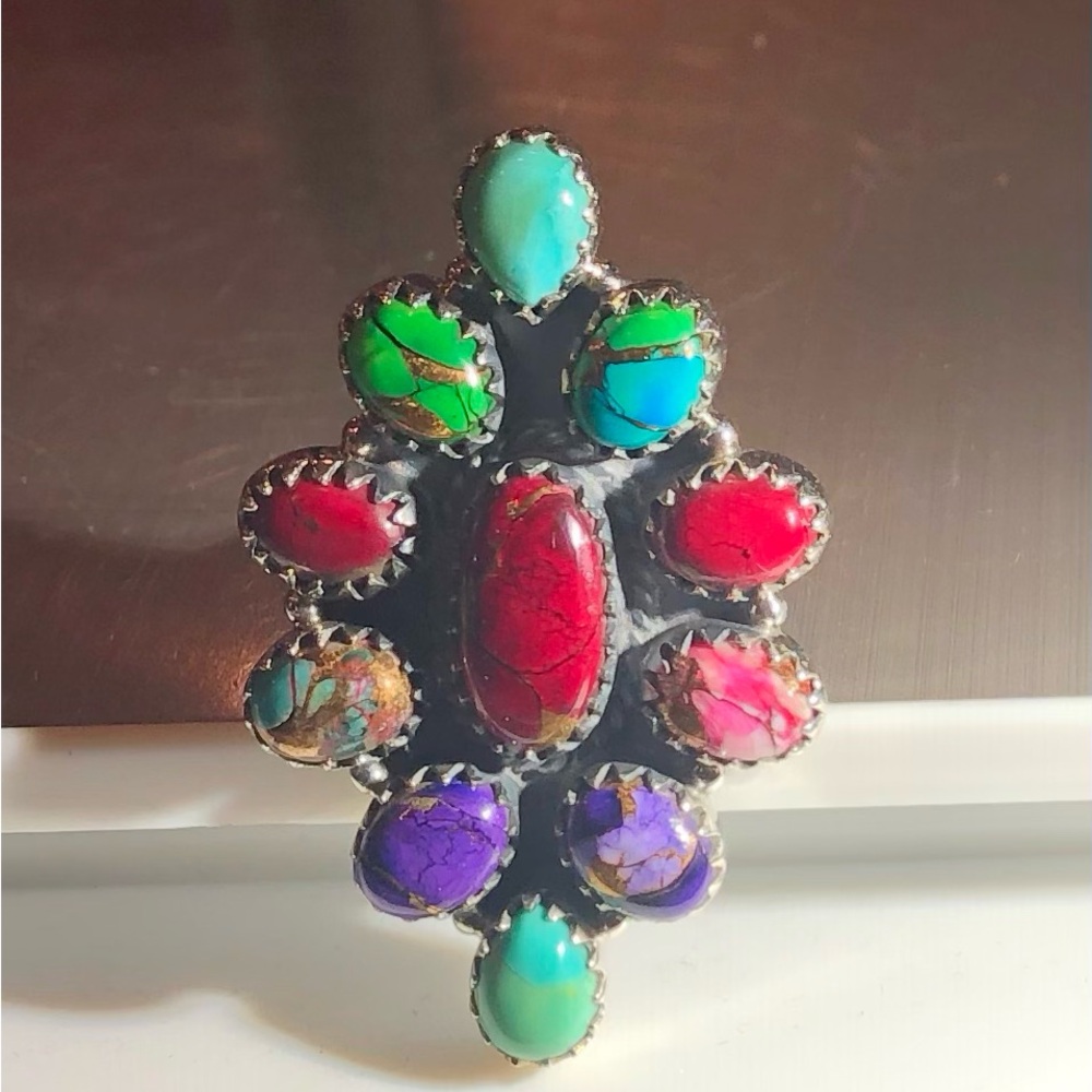 Multicolor Turquoise Statement Adjustable Ring 6.5-10